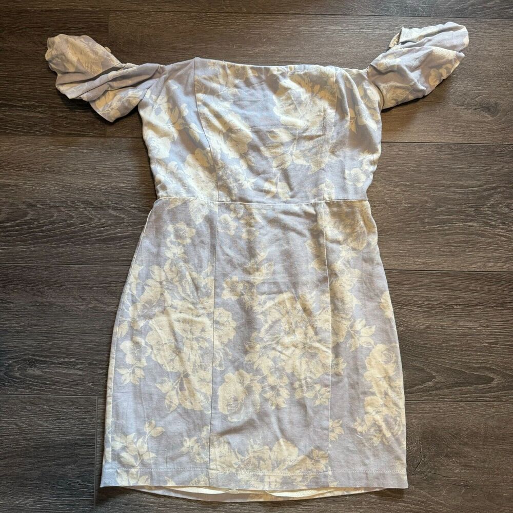 Lush Blue Dress White Flowers and Leaves Medium Off the Shoulder New with Tags